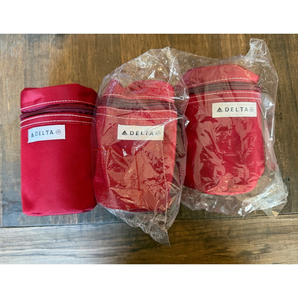 3 Delta Airlines First Class Amenity Kit Red Canvas Korres Travel Essentials TSA